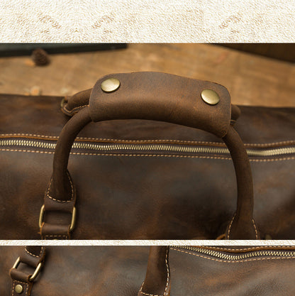 メンズ旅行かばん 大容量 牛革 クレイジー・ホース 手作業 レトロ 斜めがけ手提げかばん ファッション男性用荷物かばん