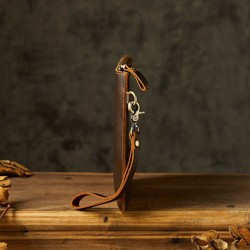 メンズ財布 手作業 牛皮本革製 レトロ ファスナー シンプル クラッチバッグ男性用ウォレット