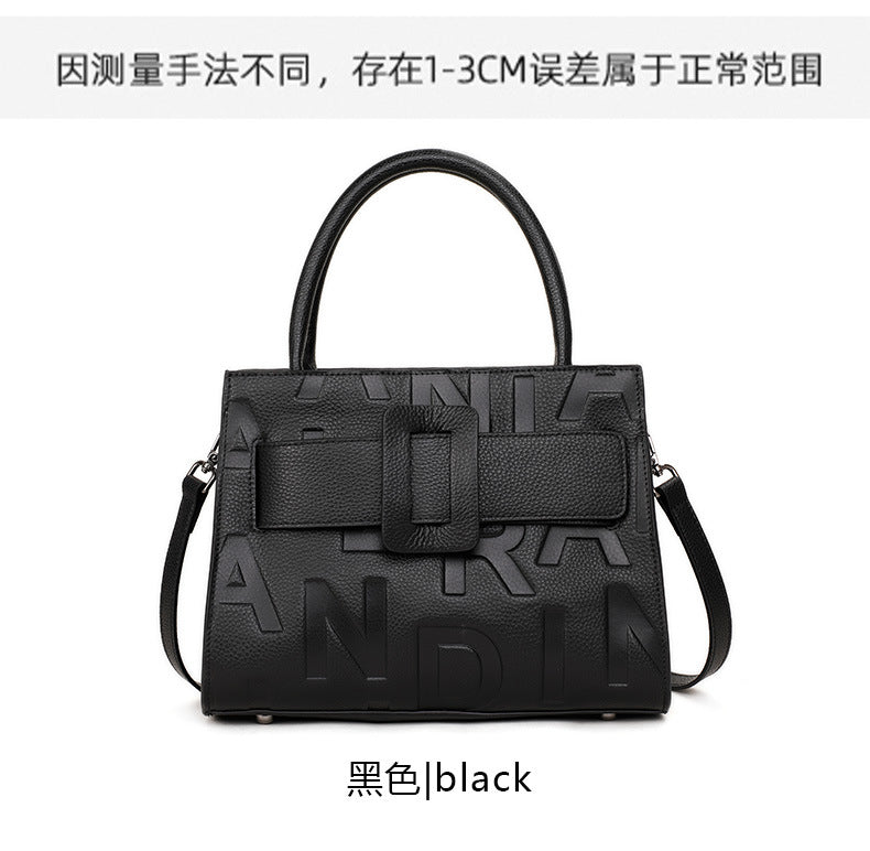 気質本革レディースバッグおしゃれ字母柄ハンドバッグ通勤大容量ショルダーバッグ何とでも合うハンドバッグ.カバン