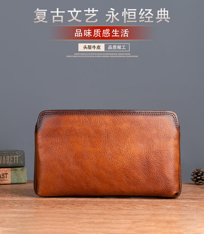 メンズクラッチバッグ牛革本革製実用レトロカジュアル男性バッグ
