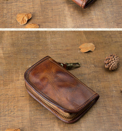メンズ財布手作り牛革本革製ファスナー腰にかけるキーホルダー多機能ファッション男性用バッグ