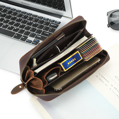 メンズ長財布牛革大容量レトロシンプル男性用ウォレット