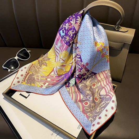 シルクスカーフ薄手プリント柄カラーマッチングバインダー高品質気質ネッカチーフ