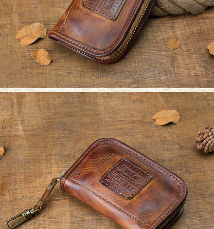 メンズ財布手作り牛革本革製ファスナー腰にかけるキーホルダー多機能ファッション男性用バッグ