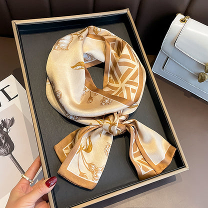 シルクのスカーフ幾何柄プリント柄二重シルクリボンシルクスカーフ女性ネッカチーフ両面2色