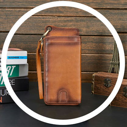 メンズ長財布 牛革ファスナー カード入れ 大容量クラッチバッグ 男性用ウォレット