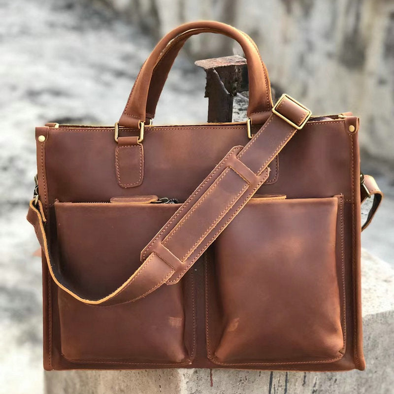 メンズハンドバッグブリーフケース牛革クレイジー・ホースショルダーバッグビジネス通勤男性用斜めがけバッグパソコンバッグ