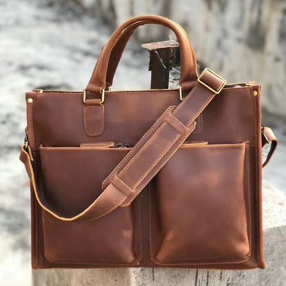 メンズハンドバッグブリーフケース牛革クレイジー・ホースショルダーバッグビジネス通勤男性用斜めがけバッグパソコンバッグ