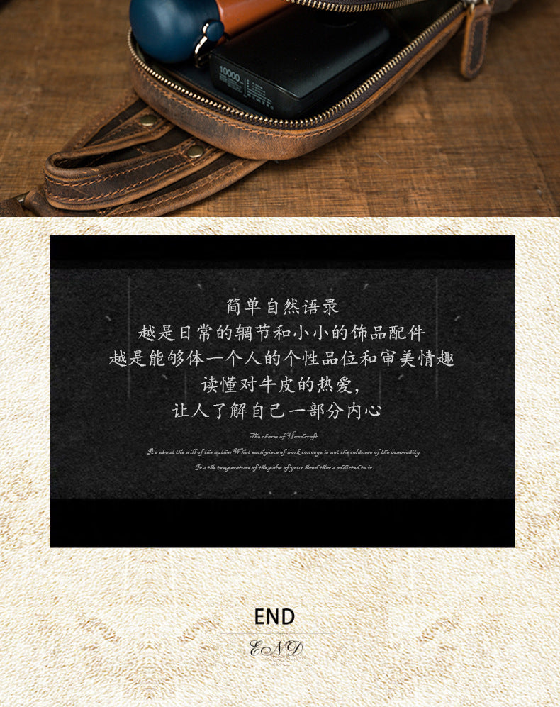 メンズバストバッグ 牛革本革製 手作り カジュアルヴィンテージ個性韩国ファッション男性用斜めがけバッグ
