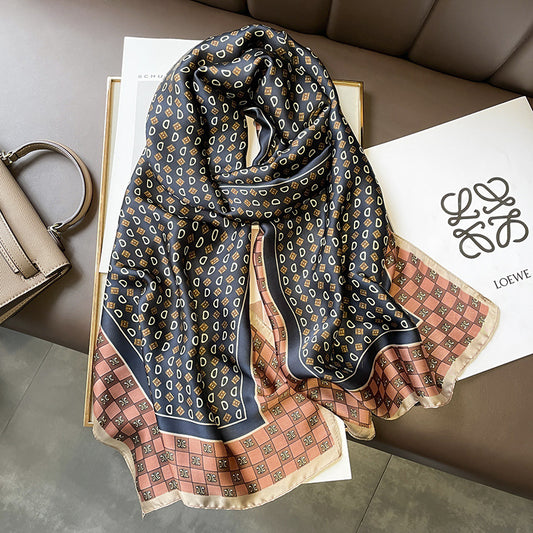 スカーフ字母柄カラーマッチングシミュレーションシルクの細長いスカーフの大きなリボン女性