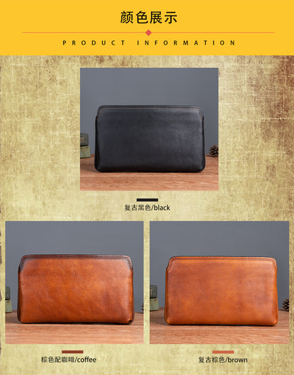 メンズクラッチバッグ牛革本革製実用レトロカジュアル男性バッグ