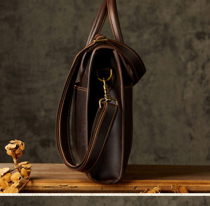 メンズハンドバッグ手提げかばん手作業牛皮本革製クレイジー・ホース斜めがけショルダーバッグ男性用OLビジネスカジュアルブリーフケースパソコンバッグ