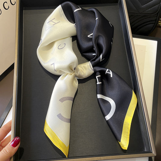 シルクスカーフおしゃれな字母柄カラーマッチングスカーフ女性エレガント気質スカーフ
