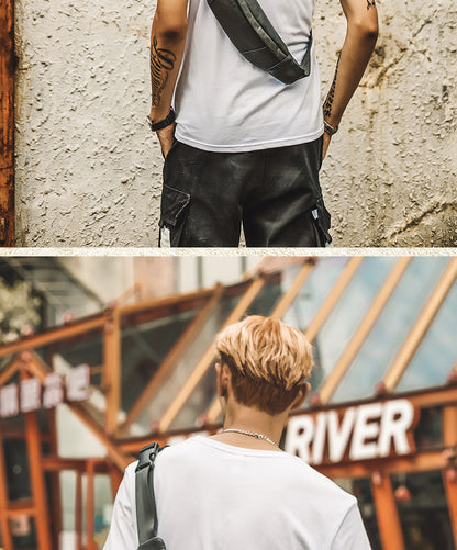 メンズバストバッグ手作り牛革本革製カジュアル携帯電話ウエストポーチスポーツアウトドア個性ファッション男性ショルダーバッグ斜めがけバッグ