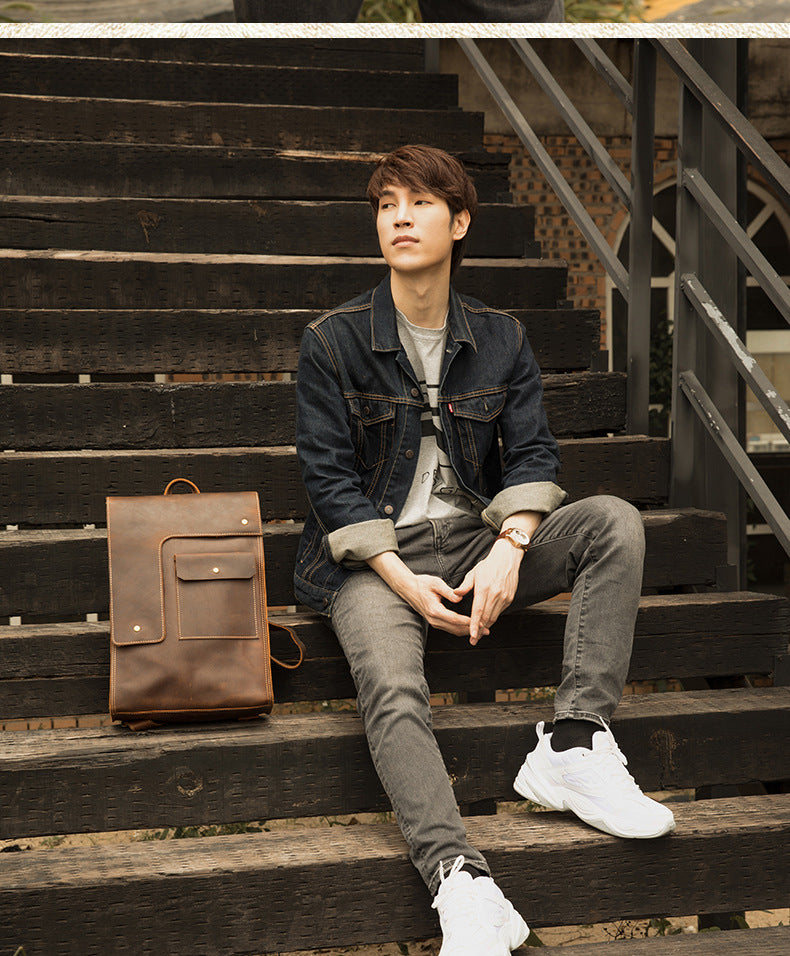 メンズリュックサック牛革本革製手作り個性ファッションカジュアル旅行かばんパソコンバッグ