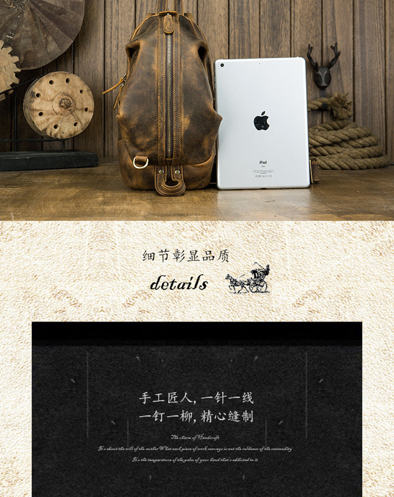 メンズバストバッグ 牛革本革製 手作り カジュアルヴィンテージ個性韩国ファッション男性用斜めがけバッグ