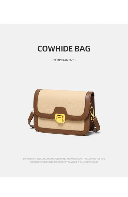 レディースバッグ斜め掛けバッグ高級感本革スクエアバッグカラーマッチング何とでも合うレトロショルダーバッグ.ポシェット