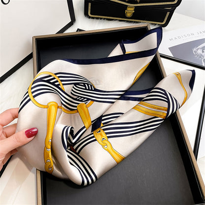 シルクのスカーフ薄手ファッションチェーンプリント柄シルクミニスカーフ女性ネッカチーフ気質