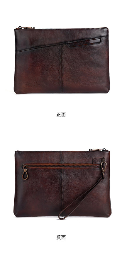 メンズ財布牛革本革製クラッチバッグレトロカジュアル男性用ハンドバッグ