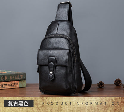 メンズバストバッグ牛革本革製レトロカジュアル男性用斜めがけバッグ