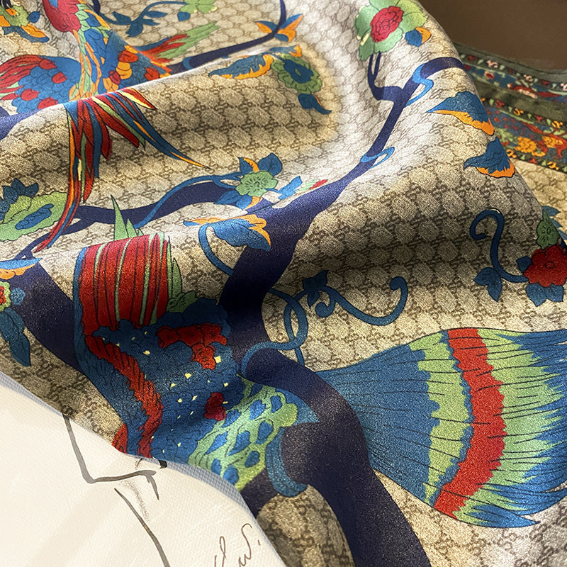 シルクスカーフプリント柄フレンチスカーフ女性薄手日焼け止めエレガント気質ネッカチーフ