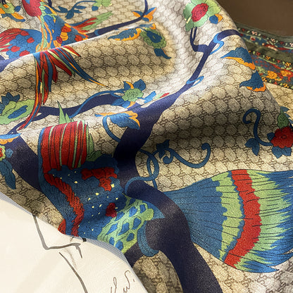 シルクスカーフプリント柄フレンチスカーフ女性薄手日焼け止めエレガント気質ネッカチーフ