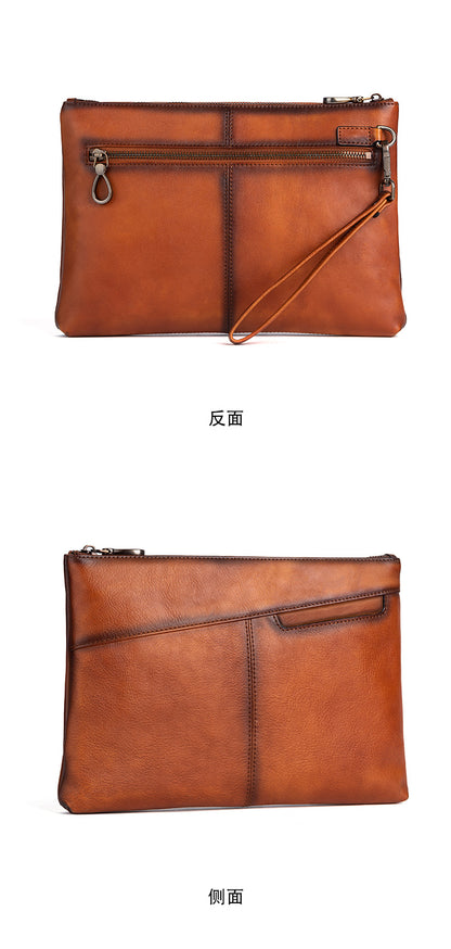 メンズ財布牛革本革製クラッチバッグレトロカジュアル男性用ハンドバッグ