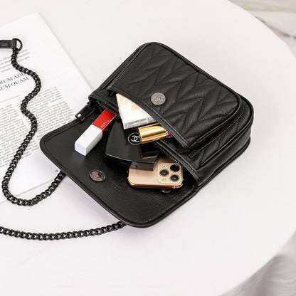 本革レディースバッグ何とでも合うチェーンバッグスクエアバッグシンプルおしゃれショルダーバッグ.ポシェット