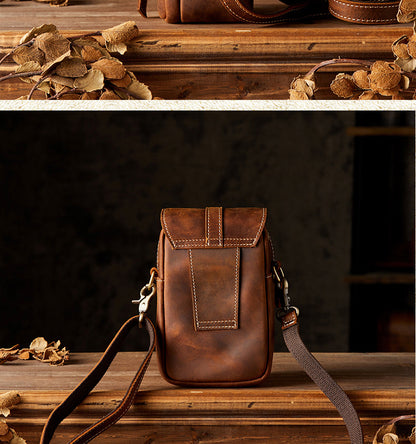 メンズショルダーバッグ オリジナル手作り 牛皮本革製 カジュアル 男性用 斜めがけバッグスマホポーチ