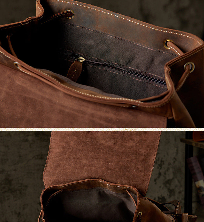 メンズリュックサック 牛革 大容量 手作り 個性レトロ カジュアル男性用旅行かばん