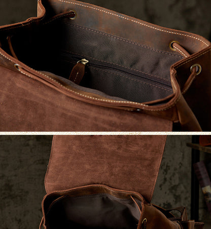 メンズリュックサック 牛革 大容量 手作り 個性レトロ カジュアル男性用旅行かばん