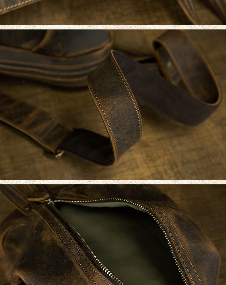 メンズバストバッグ 牛革本革製 手作り カジュアルヴィンテージ個性韩国ファッション男性用斜めがけバッグ