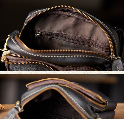 メンズショルダーバッグ 牛皮 手作りカジュアル スポーツ スマホポーチ男性用斜めがけバッグ