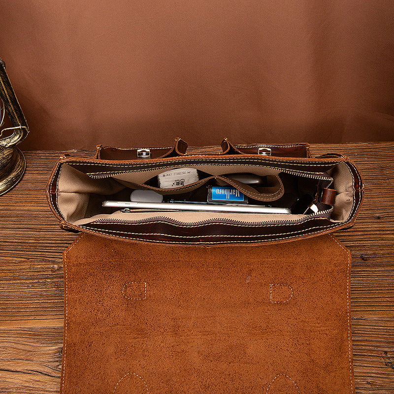 メンズブリーフケースハンドバッグ牛革本革製レトロビジネス男性用パソコンバッグ