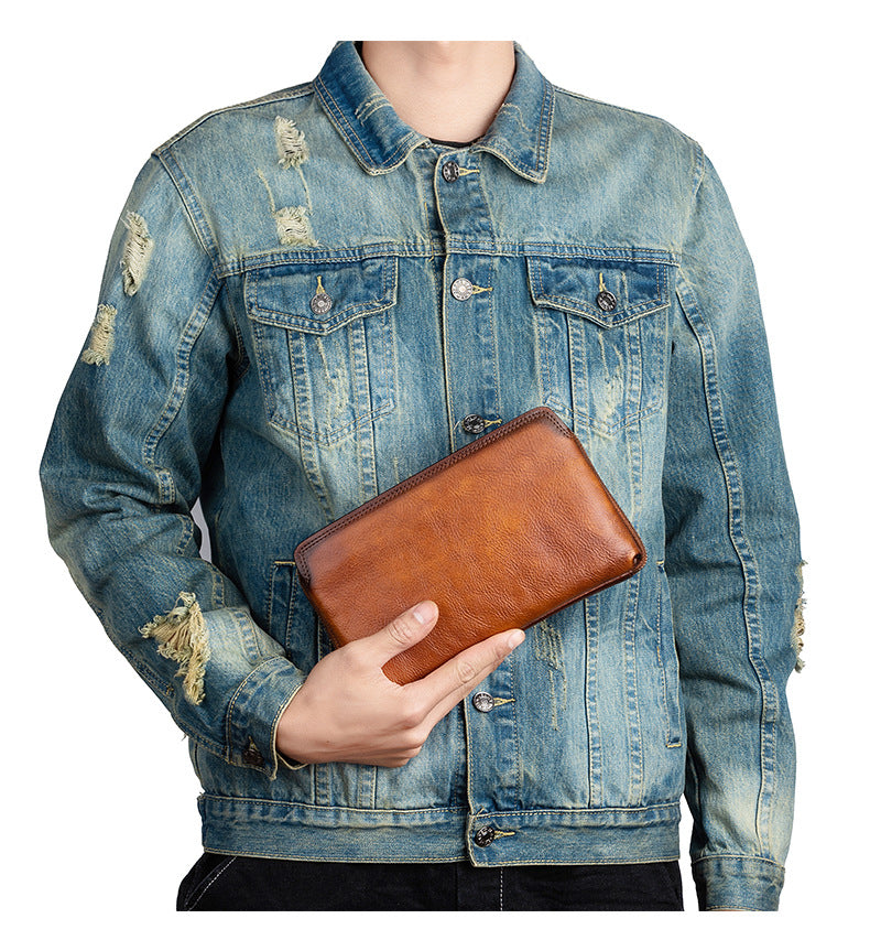 メンズクラッチバッグ牛革本革製実用レトロカジュアル男性バッグ