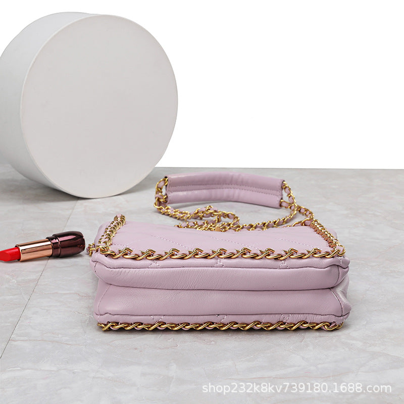 高品質のチェックレディースチェーンバッグヒツジ革バケツバッグ何とでも合う本革ショルダーバッグ.ポシェット