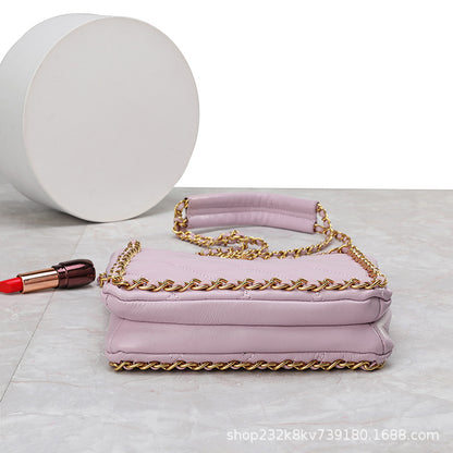 高品質のチェックレディースチェーンバッグヒツジ革バケツバッグ何とでも合う本革ショルダーバッグ.ポシェット