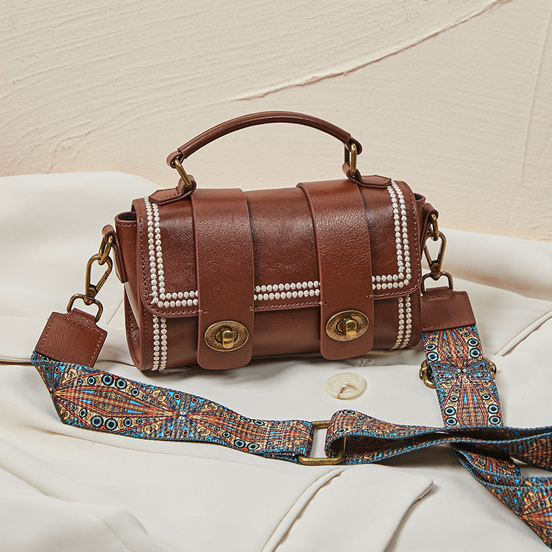 レディースバッグレトロ本革ハンドバッグ円筒バッグ牛革シンプルメッセンジャーバッグ流行ショルダーバッグ.ポシェット