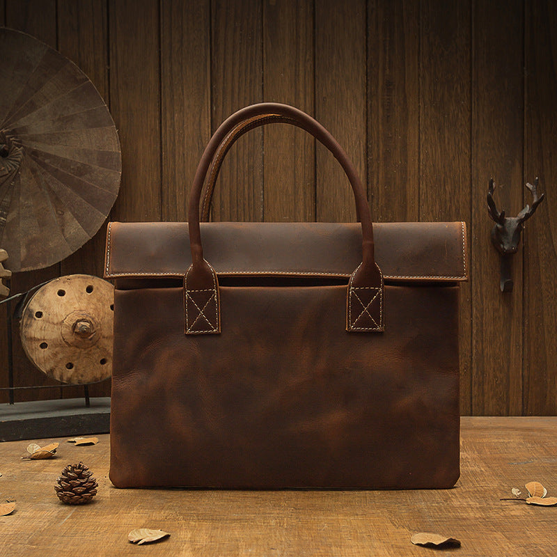 メンズ手提げかばん ハンドバッグ 手作業 韩国ファッション 牛革本革製 カジュアルビジネス用ブリーフケース薄型パソコンバッグ