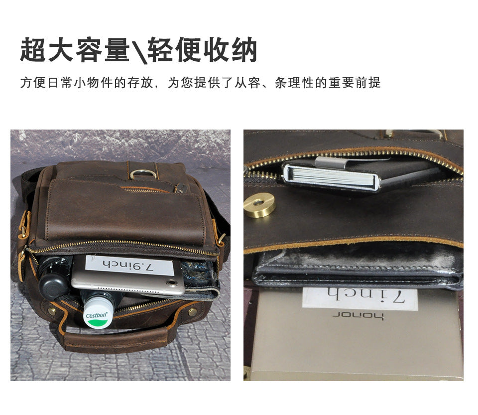 メンズショルダーバッグ牛革本革製レトロアウトドア旅行 男性用斜めがけバッグ