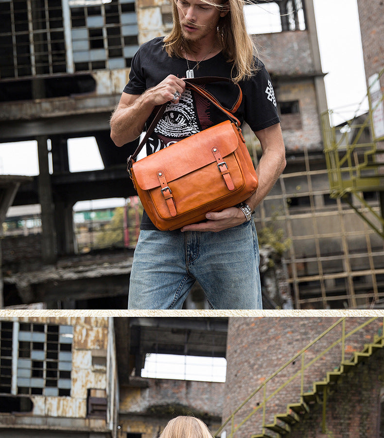 メンズメッセンジャーバッグ韩国ファッションカジュアル手作り牛皮本革製男性斜めがけショルダーバッグ