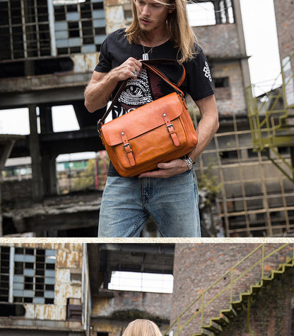 メンズメッセンジャーバッグ韩国ファッションカジュアル手作り牛皮本革製男性斜めがけショルダーバッグ