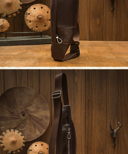 メンズバストバッグ手作り牛革本革製カジュアル携帯電話ウエストポーチスポーツアウトドア個性ファッション男性ショルダーバッグ斜めがけバッグ