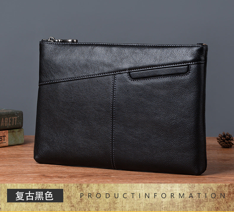 メンズ財布牛革本革製クラッチバッグレトロカジュアル男性用ハンドバッグ