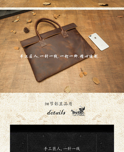 メンズ手提げかばん ハンドバッグ 手作業 韩国ファッション 牛革本革製 カジュアルビジネス用ブリーフケース薄型パソコンバッグ