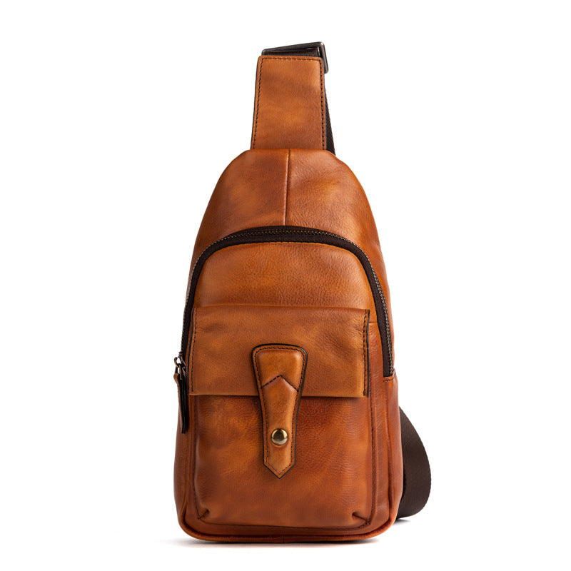 メンズバストバッグ牛革本革製レトロカジュアル男性用斜めがけバッグ