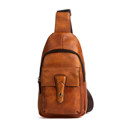 メンズバストバッグ牛革本革製レトロカジュアル男性用斜めがけバッグ