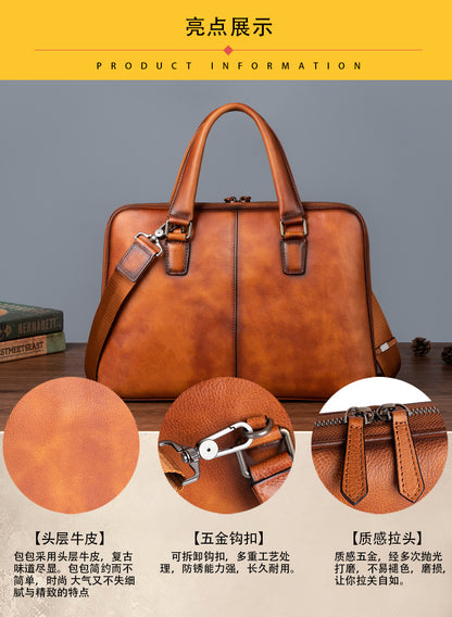 メンズブリーフケース牛革本革製レトロカジュアル男性用斜めがけバッグハンドバッグ
