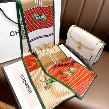 シルクのスカーフチェック柄スカーフ二重シルクサテンスカーフ桑蚕糸細長いリボン両面ネッカチーフおしゃれスカーフ