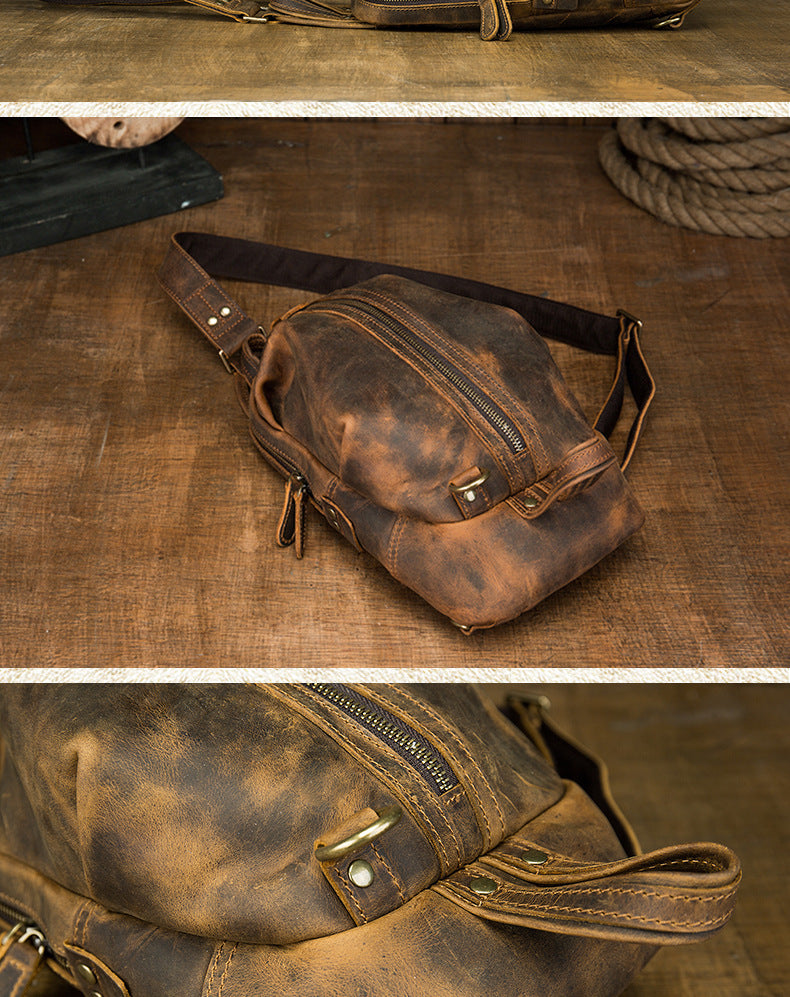 メンズバストバッグ 牛革本革製 手作り カジュアルヴィンテージ個性韩国ファッション男性用斜めがけバッグ